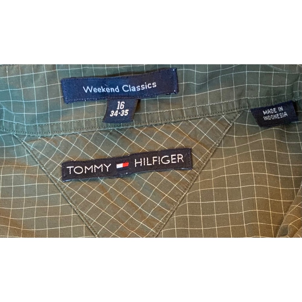 Tommy Hilfiger Weekend Classics Mens 16 34-35 Green Windowpane‎ Cotton Shirt - Picture 4 of 7